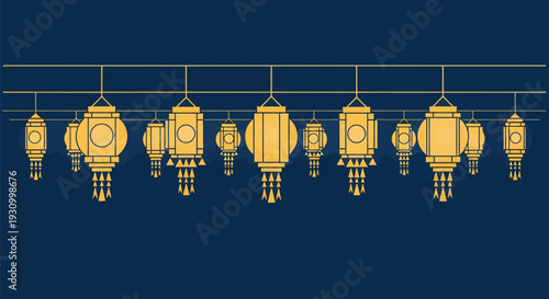 Collection of Yellow Robots Hanging from Line.