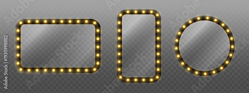 Set of glowing frames with light bulbs for cinema, theater, and entertainment signage design