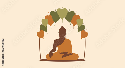 Buddha Sitting Meditation Peaceful Orange Robe.