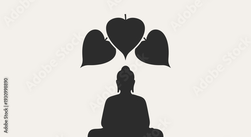 Person Meditating with Leaves Above Head Silhouette.