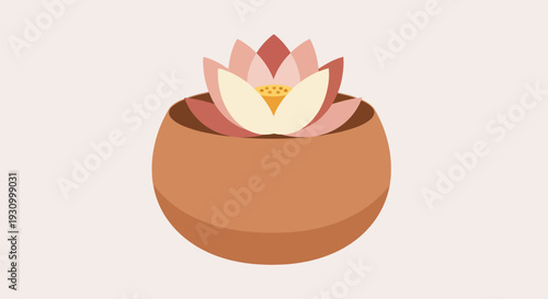 Lotus Flower in Clay Pot Illustration.