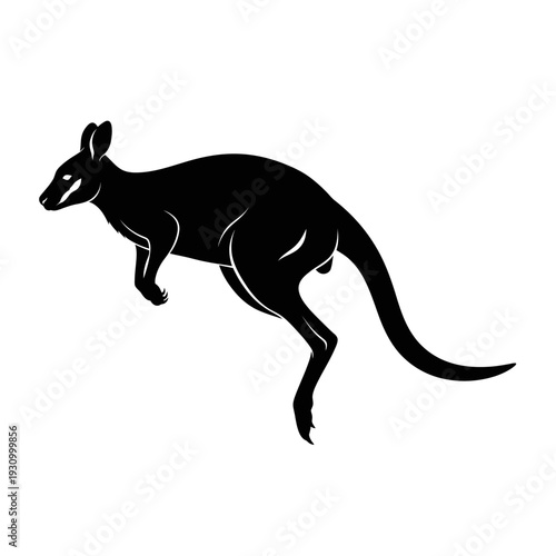 Silhouette of a jumping kangaroo, a symbol of Australia, isolated on white.