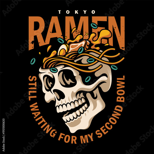 Skull with Ramen Noodles Vector Illustration