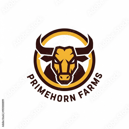 Stylized Bull Head Logo for Primehorn Farms with Brown and Gold Colors on White Background