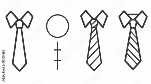 Collection of vector icons of neckties and a gender symbol, against a white background