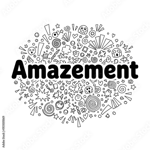 Amazement illustration featuring various icons and symbols in a heart shape, conveying a sense of excitement and wonder.