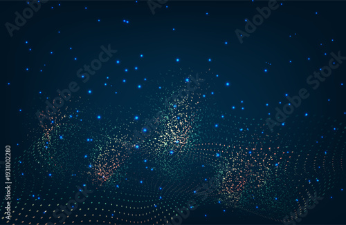 Abstract Music background. Big Data Particle Flow Visualisation. Science infographic futuristic illustration. Sound wave. Sound visualization. Abstract Segwit.