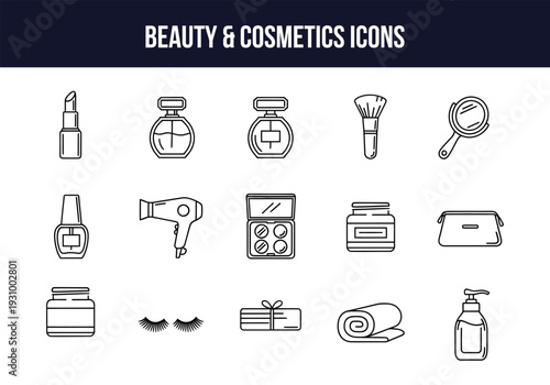 Beauty and cosmetics icons set for personal care and skincare