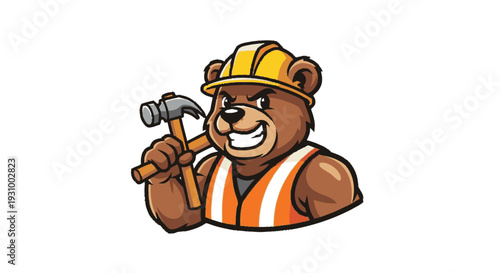 Cartoon bear wearing hard hat and vest.