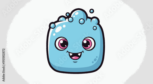 Cartoon Blue Soap Character With Happy Expression.