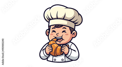Cartoon Chef Eating Burger with Delight.