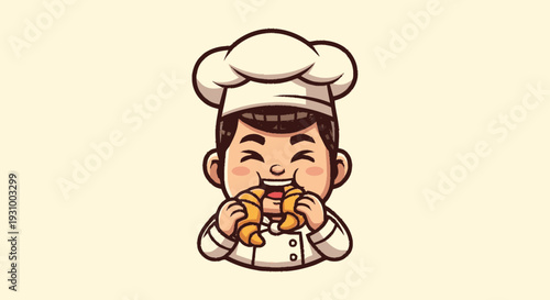 Cartoon Chef Eating Food with Delight.
