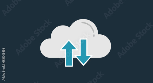Cloud Computing Data Transfer Illustration Showing Upload and Download Arrows on Dark Background