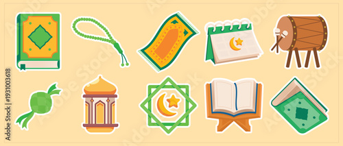 Ramadan icon, Eid al Fitr elements in cartoon style. Ramadan icon vector set.