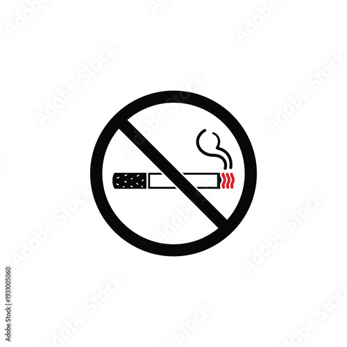 A bold prohibition sign featuring a lit cigarette crossed out in a circular frame indicating no smoking allowed clearly visible from a straightforward viewpoint