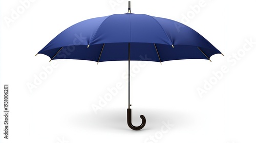 Blue umbrella opened, white background, protection, weather