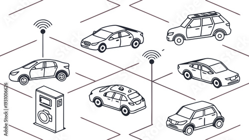 Connected Car Network and EV Charging Station Isometric Vector Art