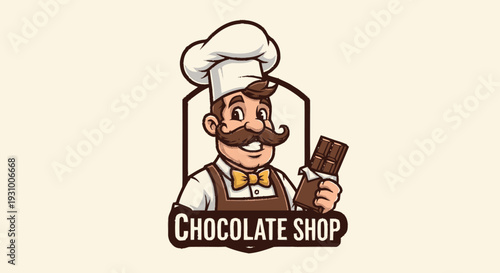 Cartoon Chef Holding Chocolate Bar Illustration.