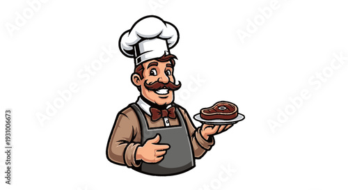 Cartoon Chef Holding Chocolate Cake.