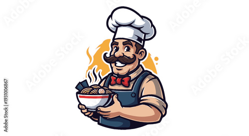 Cartoon Chef Holding Steaming Hot Dish.