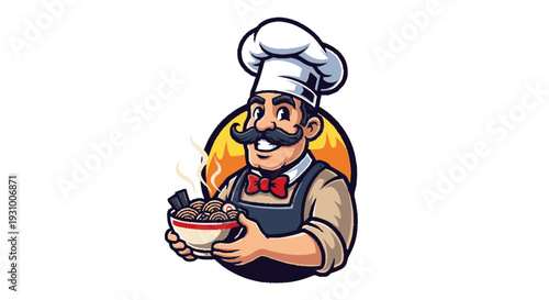 Cartoon Chef Holding Steaming Hot Dish.