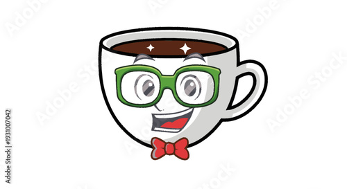 Cartoon Coffee Cup Character with Glasses.