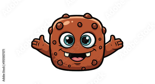Cartoon Cookie Character with Happy Expression.