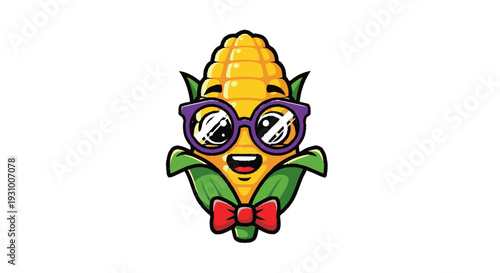 Cartoon Corn Character with Glasses and Bowtie.