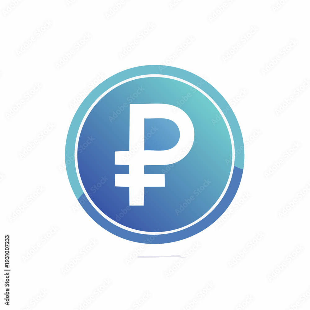 Fototapeta premium Russian Ruble Currency Symbol Icon on Blue Gradient Circle