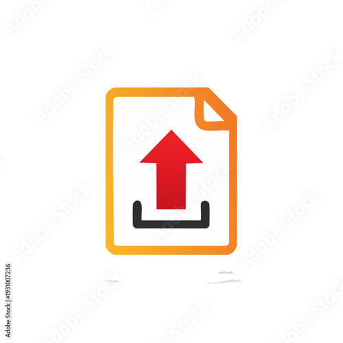 Document upload icon, red arrow pointing up, digital file transfer