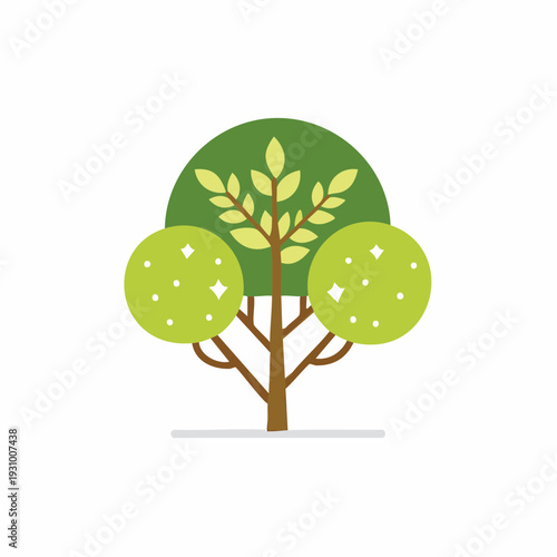 Stylized graphic of a blossoming tree with a bright green canopy for design element.