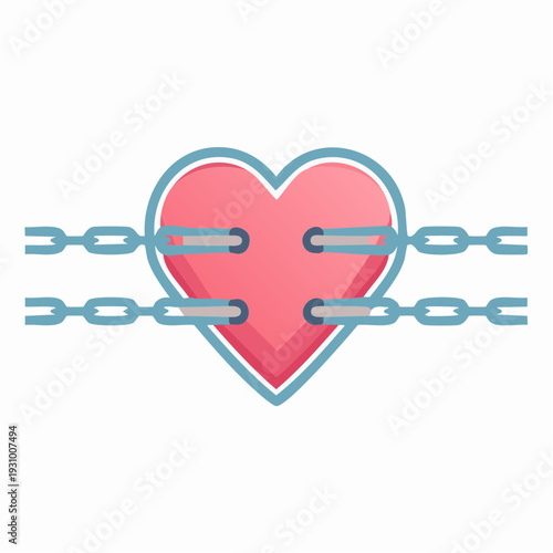 Heart icon wrapped in chains, concept of restricted love or emotional captivity