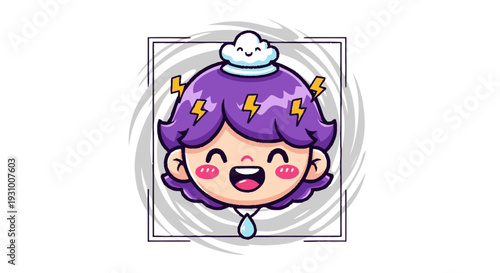 Cartoon Girl with Purple Hair and Lightning.