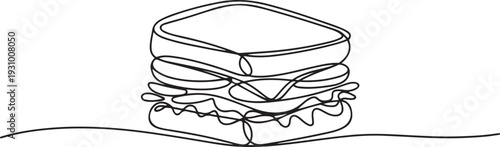 one line art Sandwich vector illustration. line art, one continuous line, simple, hand drawn and sketch style. one line art icon drawing vector