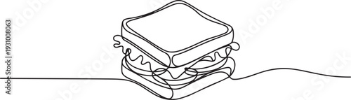 one line art Sandwich vector illustration. line art, one continuous line, simple, hand drawn and sketch style. one line art icon drawing vector