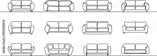 Sofa isolated line set icon. Vector illustration couch on white background. one line art icon drawing vector