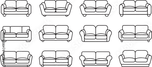 Sofa isolated line set icon. Vector illustration couch on white background. one line art icon drawing vector