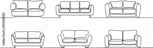 Sofa isolated line set icon. Vector illustration couch on white background. one line art icon drawing vector