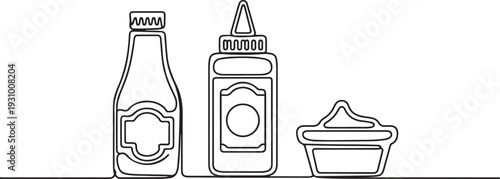 Sauce for bbq outline vector set icon.Vector illustration icon ketchup and dip. one line art icon drawing vector