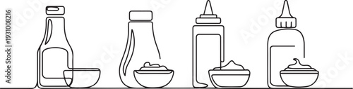 Sauce for bbq outline vector set icon.Vector illustration icon ketchup and dip. one line art icon drawing vector