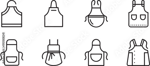 Kitchen apron vector line icon set. Isolated line set cook uniform. one line art icon drawing vector