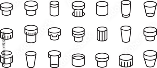 Plastic cork vector outline set icon. Vector illustration bottle of cap on white background. one line art icon drawing vector