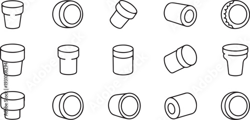 Plastic cork vector outline set icon. Vector illustration bottle of cap on white background. one line art icon drawing vector