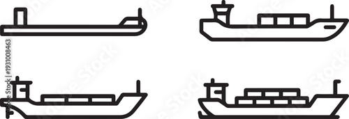 Barge vector outline set icon. Vector illustration cargo ship on white background. one line art icon drawing vector