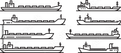 Barge vector outline set icon. Vector illustration cargo ship on white background. one line art icon drawing vector