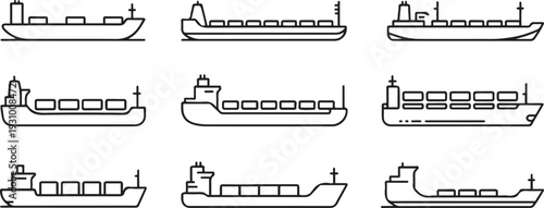 Barge vector outline set icon. Vector illustration cargo ship on white background. one line art icon drawing vector