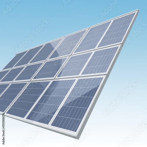 Solar panel grid against a clear blue sky.