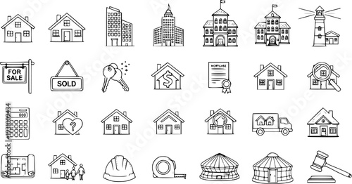 Real Estate Icons: Hand-Drawn Style