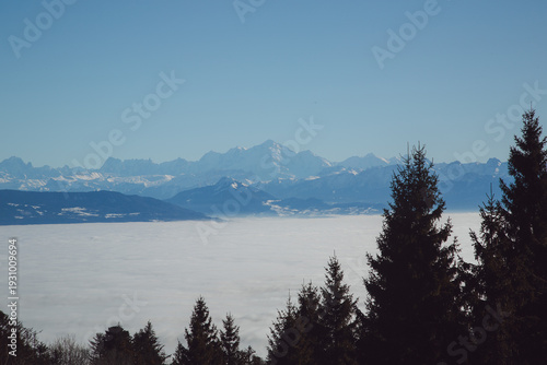 Alps above Lake Geneva seen from Jura Mountains