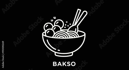 Bowl of Noodles with Chopsticks Illustration.